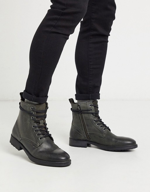 Burton Menswear lace up military boot in grey