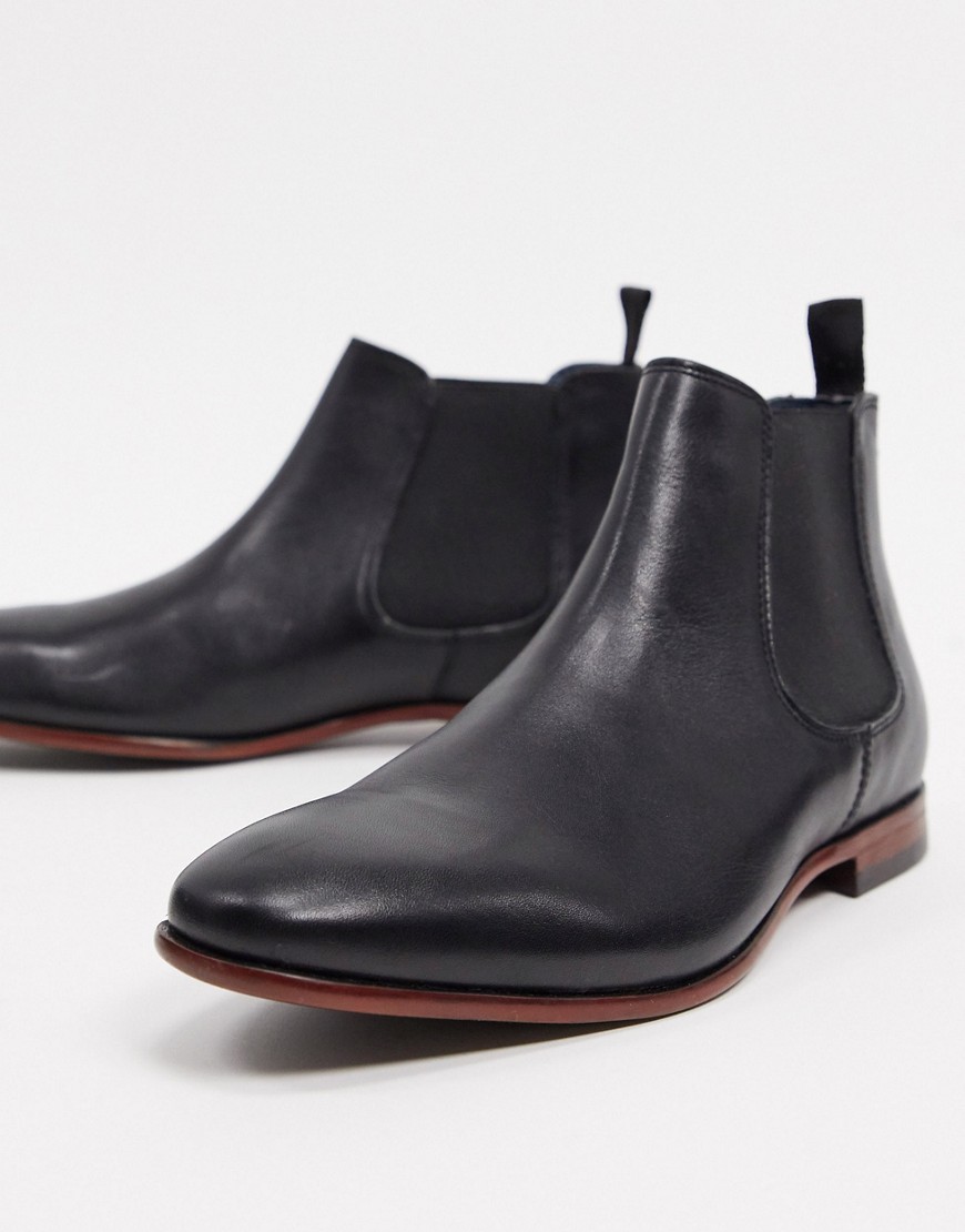 Burton Menswear leather chelsea boots in black