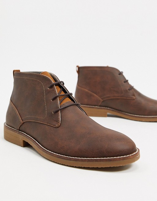 Burton Menswear leather chukka boot in brown