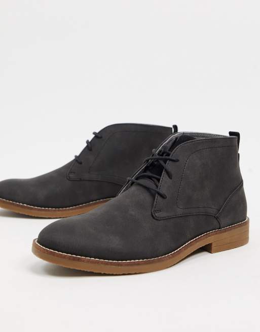 Burton Menswear leather chukka boot in grey ASOS