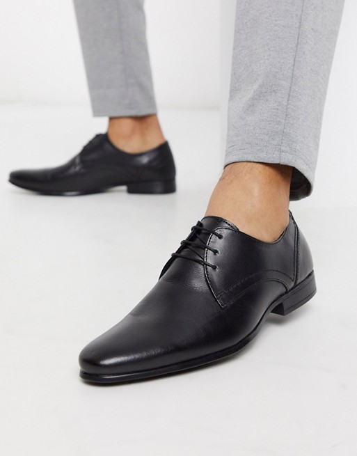 Burton Menswear leather derby shoe in black | ASOS