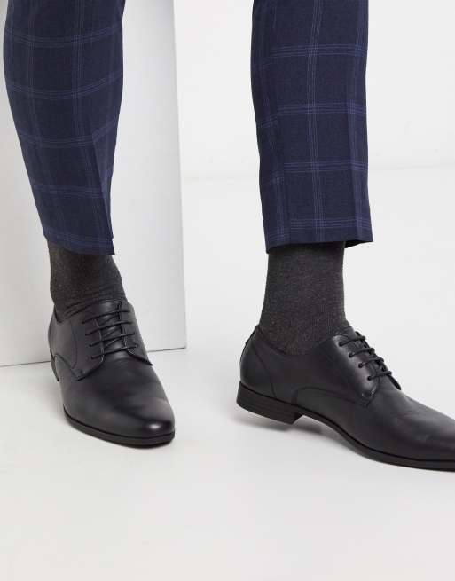 Burton Menswear leather derby shoes in black ASOS