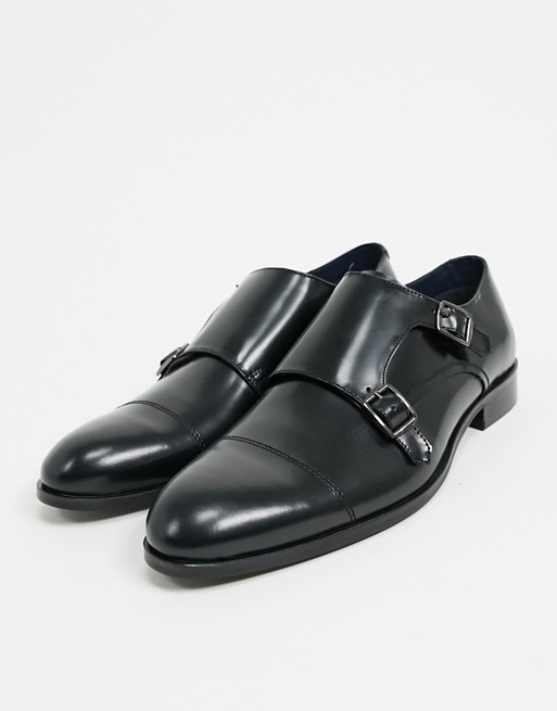 Burton Menswear leather monk shoes in black
