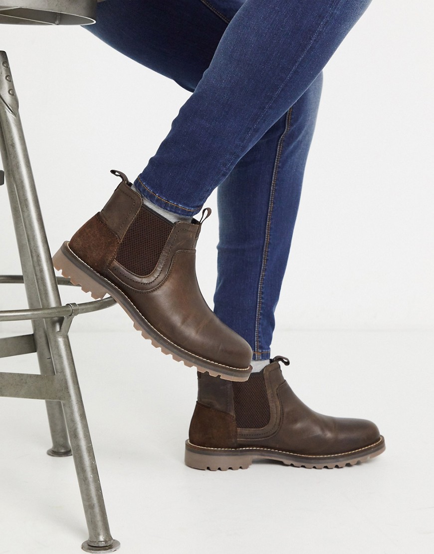 Burton Menswear - Leren chelsea boots met profiel in bruin