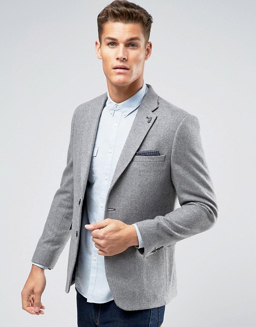 Burton Menswear Light Grey Wool Blend Slim Blazer | ASOS