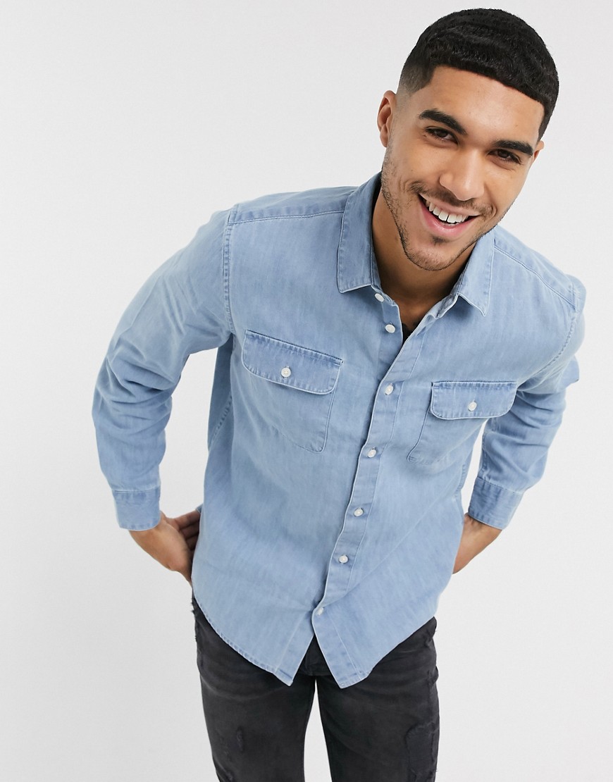 Burton Menswear – Ljusblå jeansskjorta