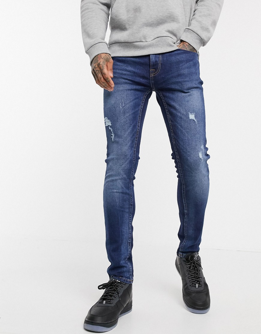 Burton Menswear – Ljusblå superskinny jeans med revor