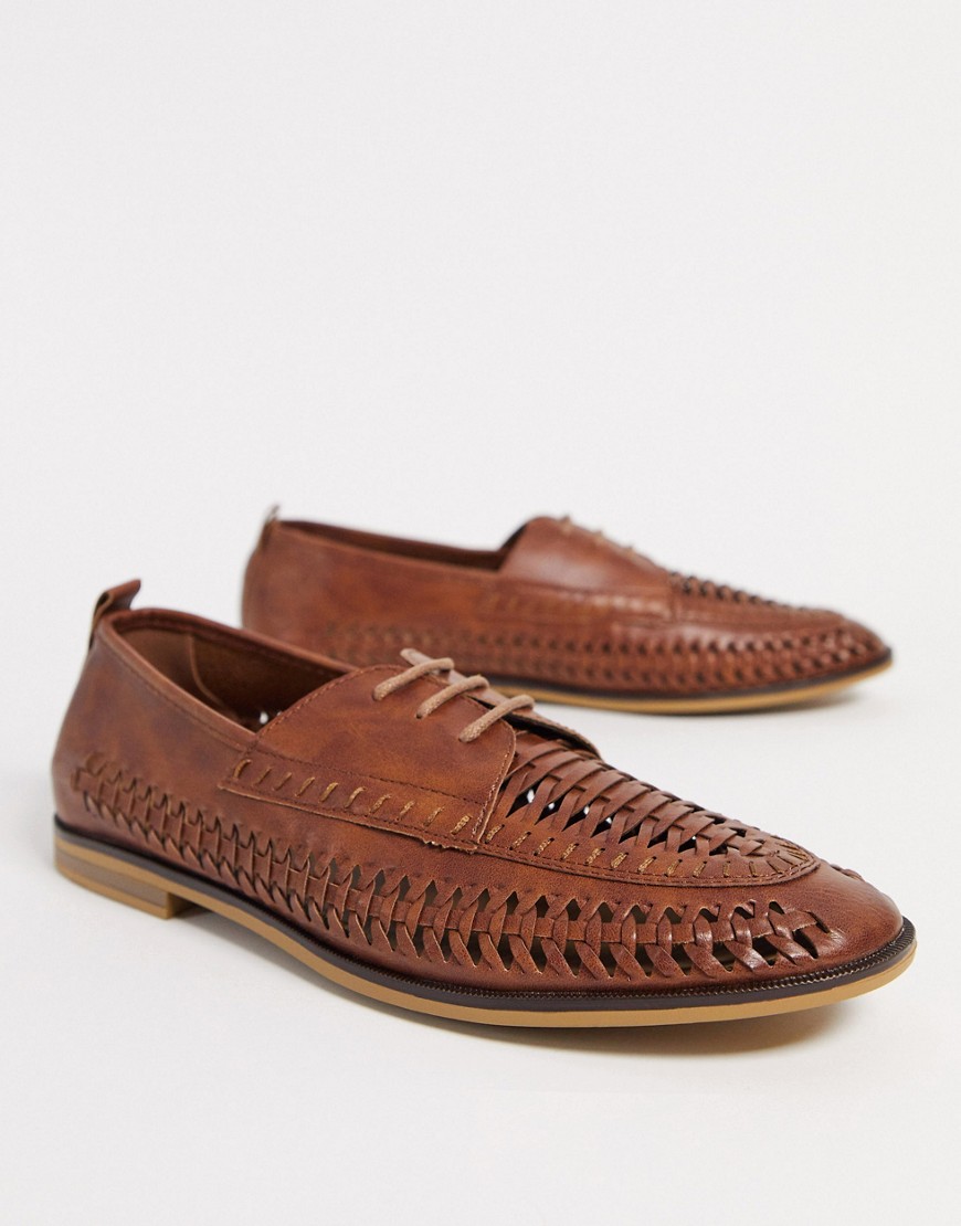 Burton Menswear – Ljusbruna skor med snörning och vävda detaljer