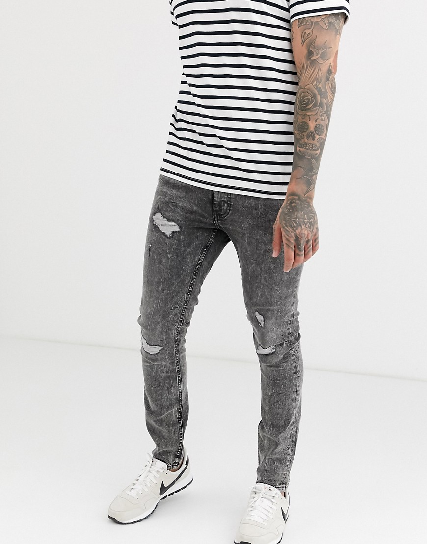 Burton Menswear – Ljusgrå skinny jeans med revor