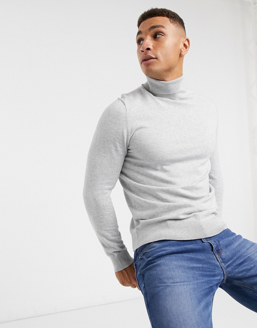 Burton Menswear – Ljusgrå, stickad tröja i ekologiskt material med polokrage