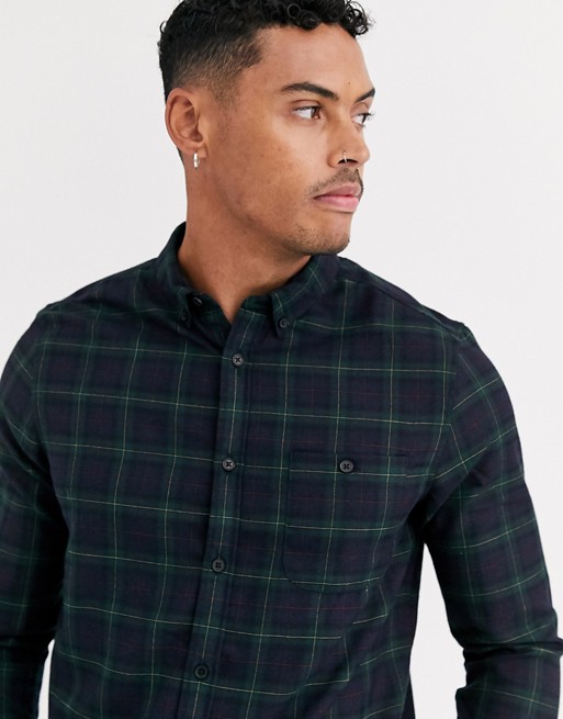 Burton Menswear long sleeve check shirt in green