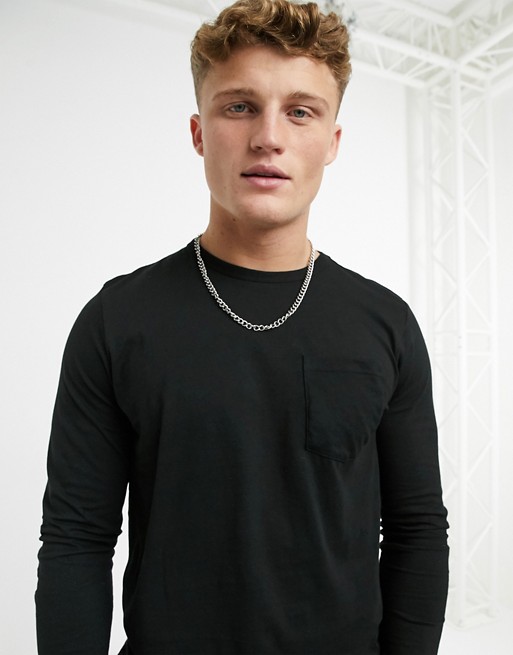 Burton Menswear long sleeve organic pocket t-shirt in black
