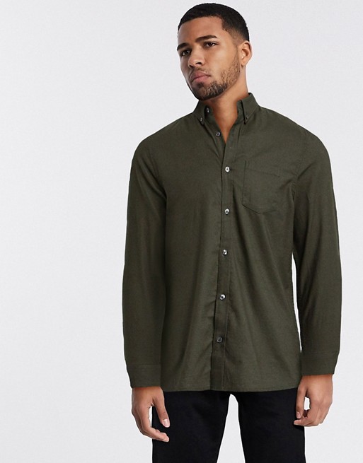 Burton Menswear long sleeve oxford shirt in khaki