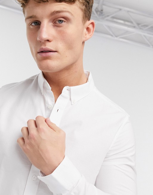 Burton Menswear long sleeve skinny organic oxford shirt in white