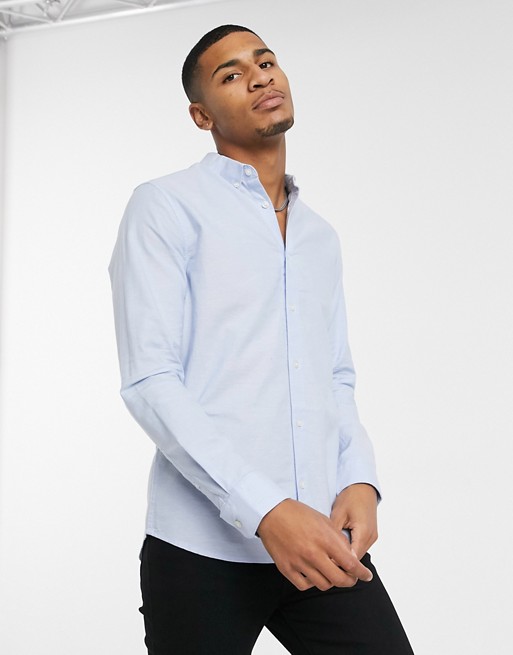 Burton Menswear organic cotton long sleeve skinny oxford shirt in light blue