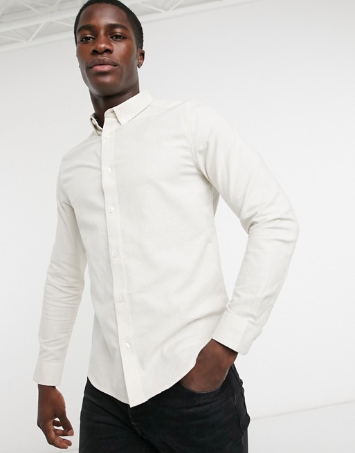 Burton Menswear organic cotton long sleeve skinny oxford shirt in stone