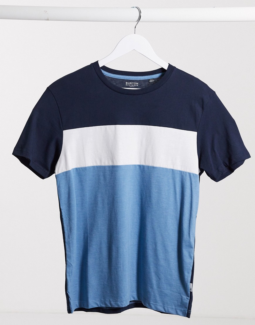 Burton Menswear – Marinblå, panelsydd t-shirt