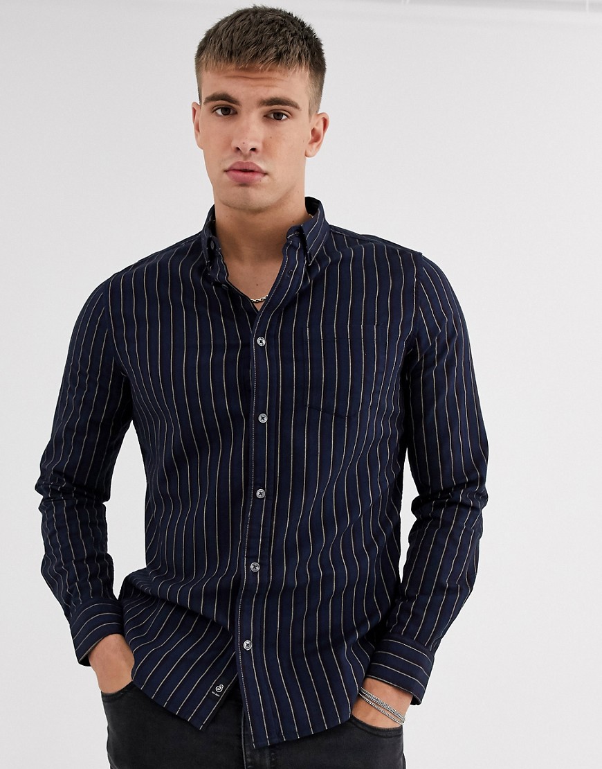Burton Menswear – Marinblå randig skjorta