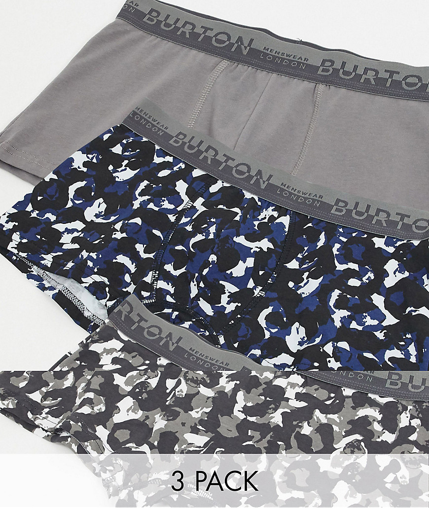 Burton Menswear – Marinblå trunks med djurmönster i 3-pack