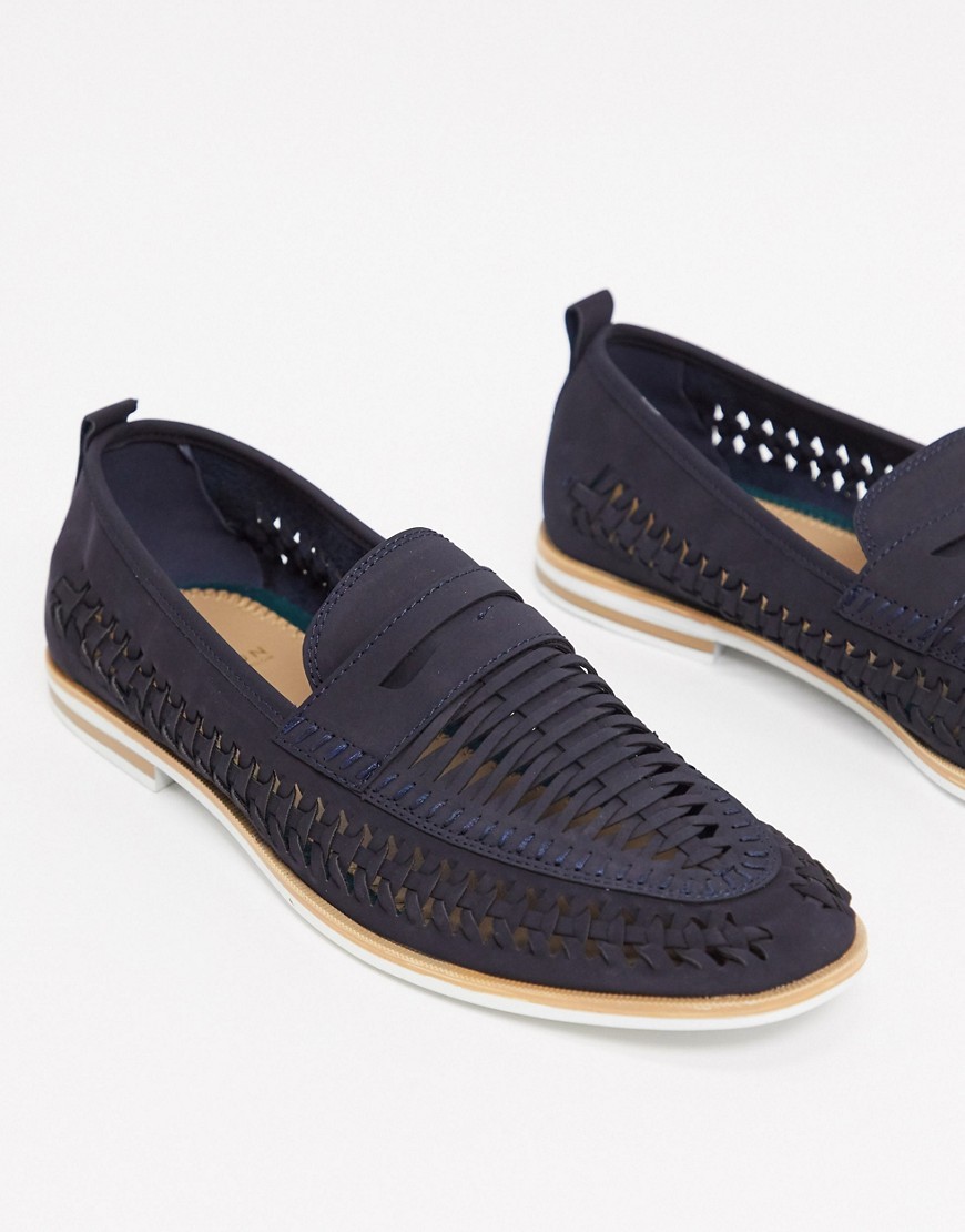Burton Menswear – Marinblå vävda loafers
