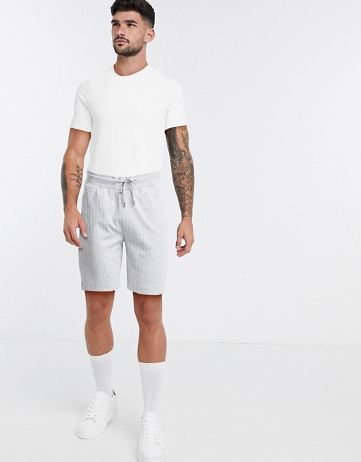Burton Menswear MB Collection jersey shorts in grey pinstripe