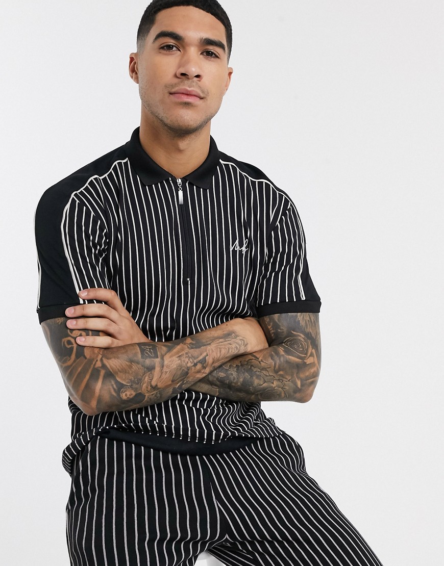 Burton Menswear MB collection polo with pin stripe with black