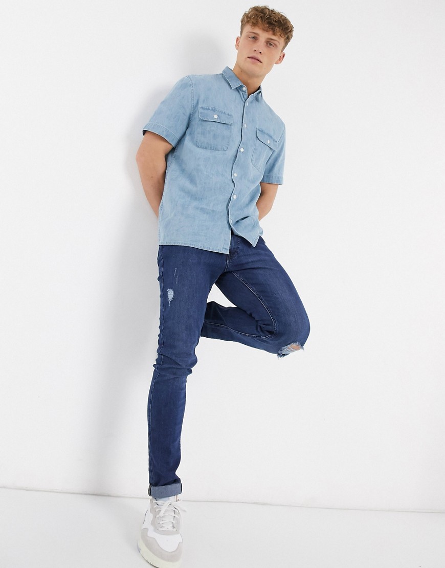 Burton Menswear – Mellanblå jeansskjorta