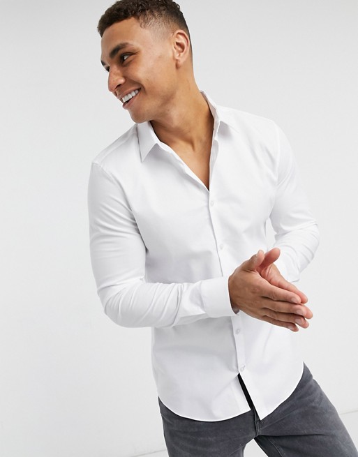 Burton Menswear muscle fit dobby shirt in white
