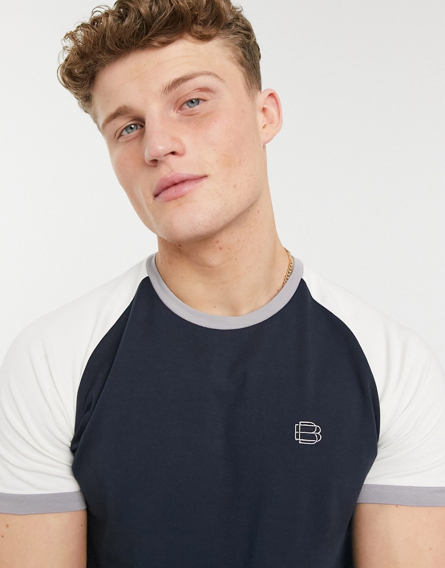 Burton Menswear muscle raglan t-shirt in ecru and navy