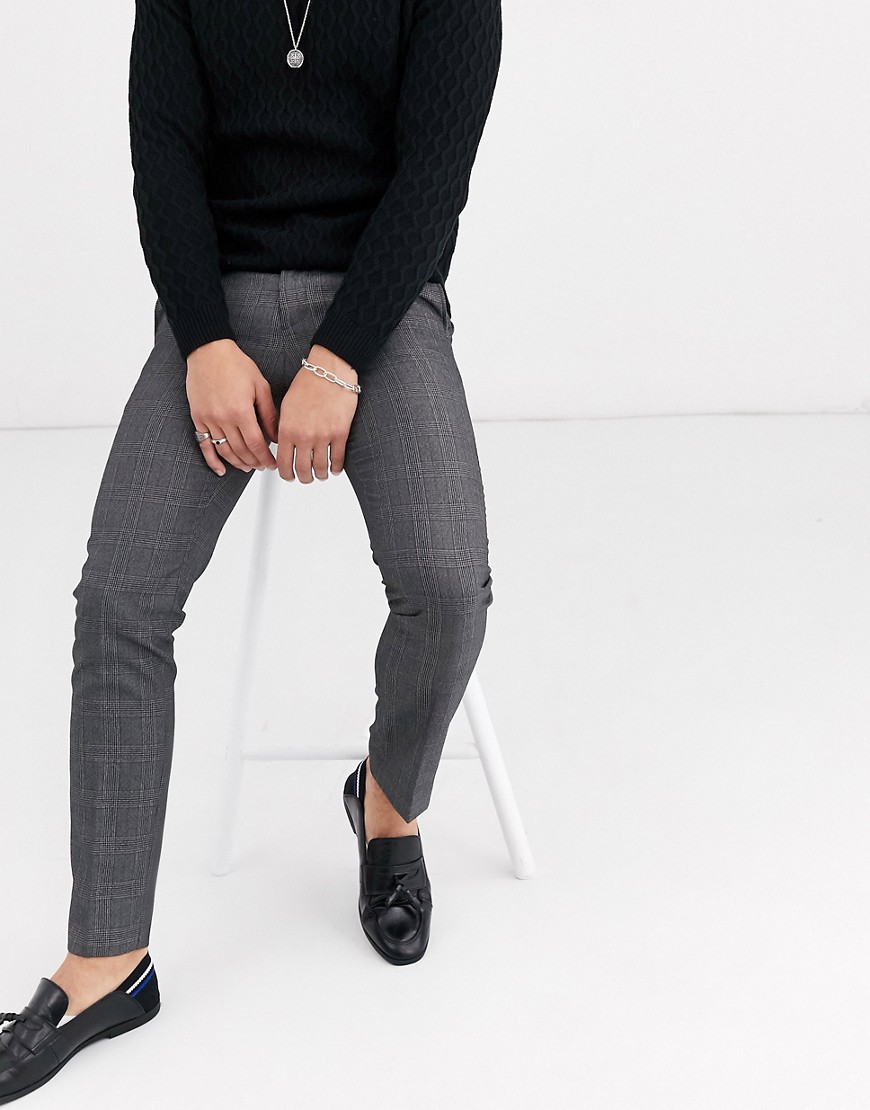 Burton Menswear - Nette skinny broek met ruiten in grijs