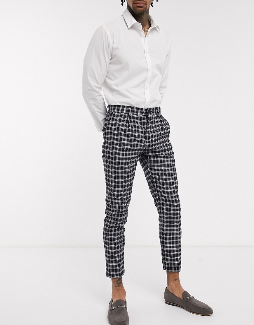 Burton Menswear - Nette skinny broek met Schotse ruit in zwart en wit