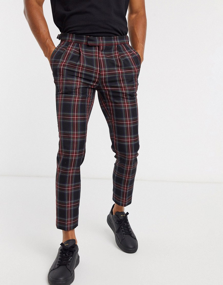 Burton Menswear - Nette skinny-fit broek in rood met marineblauwe ruit