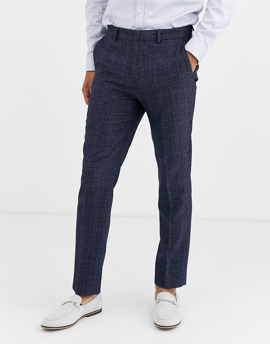 Burton Menswear - Nette skinny pantalon in marineblauw met ruiten