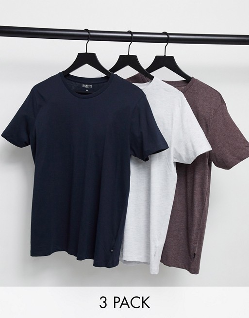 Burton Menswear organic cotton 3 pack crew neck t-shirts in multi