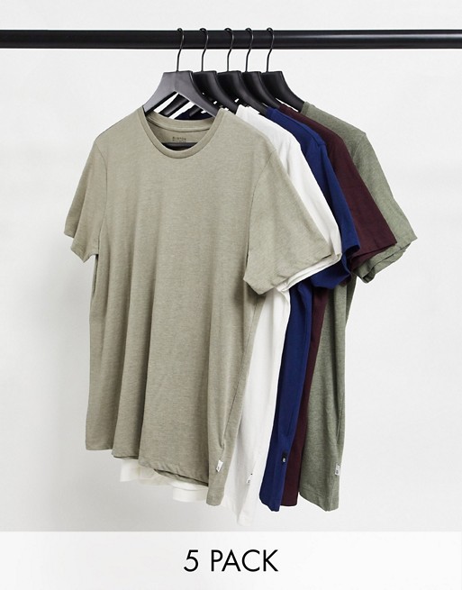 Burton Menswear organic cotton 5 pack t-shirts in mutli