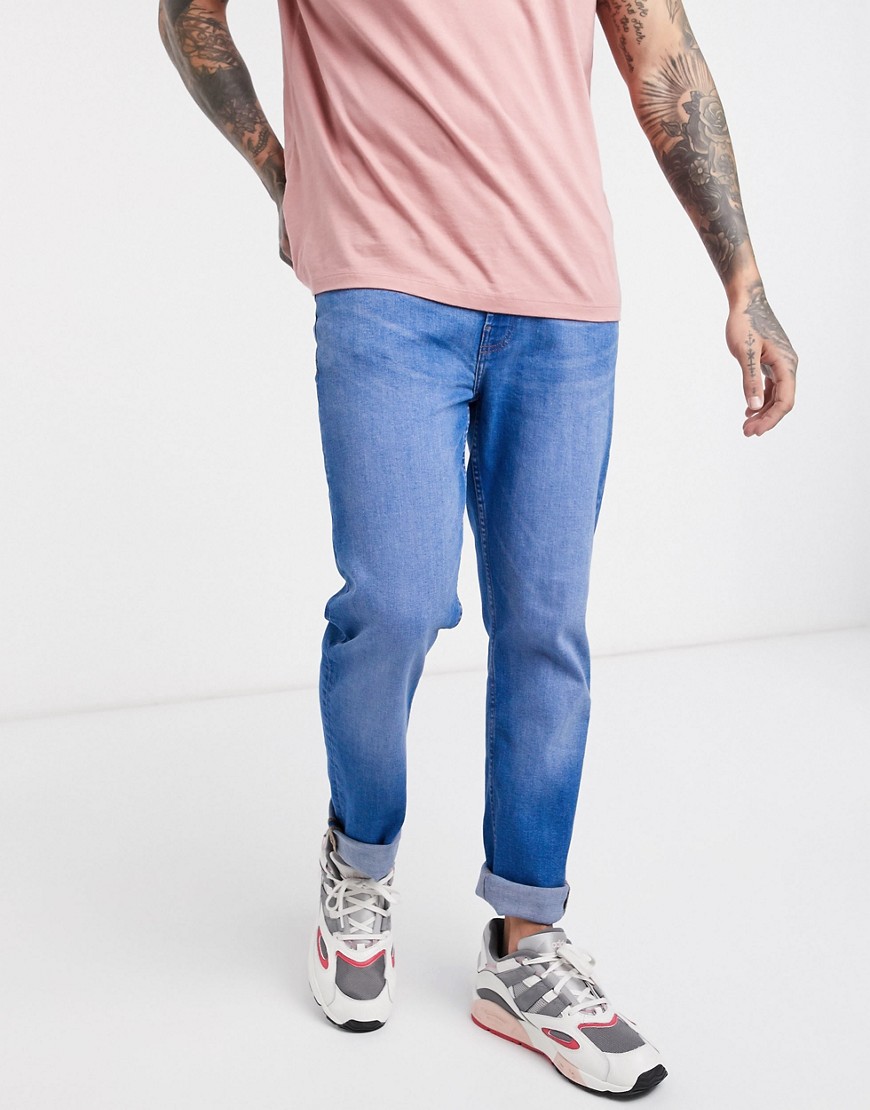 Burton Menswear - Organische smalle jeans met felblauwe wassing-Marineblauw