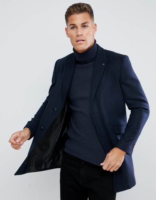 Burton menswear on sale overcoat in navy