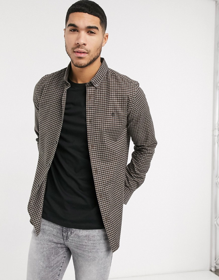 Burton Menswear - Overhemd in bruine en grijze ruit-Lichtbruin