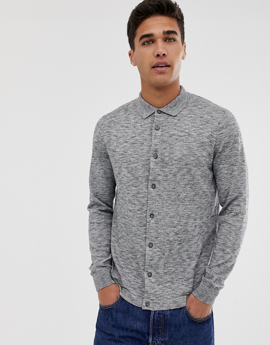 Burton Menswear - Overhemd met knoopsluiting en polokraag in gemêleerd grijs