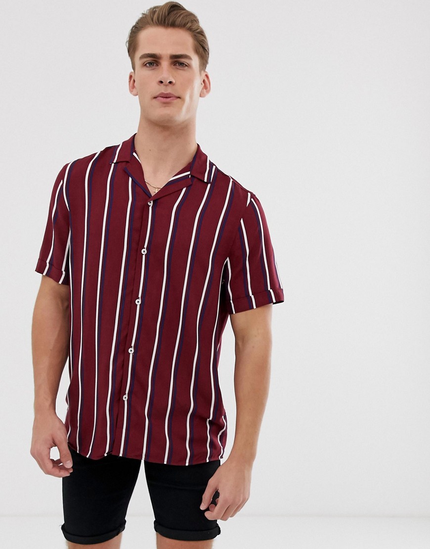 Burton Menswear - Overhemd met korte mouwen in bordeauxrode strepen-Rood