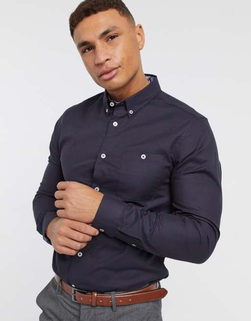 Burton Menswear - Overhemd met lange mouwen en textuur in marineblauw