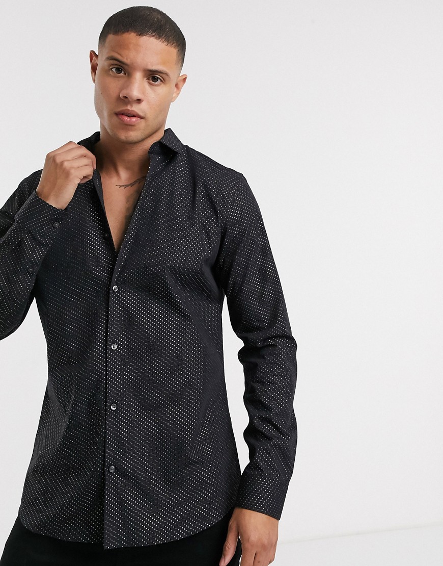 Burton Menswear - Overhemd met stippen en lovertjes in zwart met goud