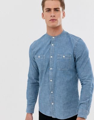 Burton Menswear - Overhemd zonder kraag in blauw
