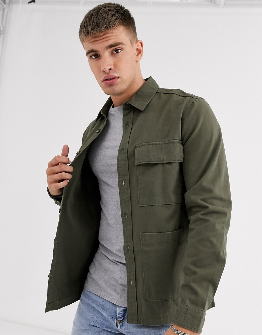 Burton Menswear overshirt in khaki-Green