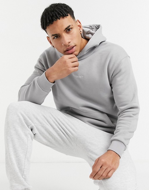 Burton Menswear oversized hoodie with New York print in grey
