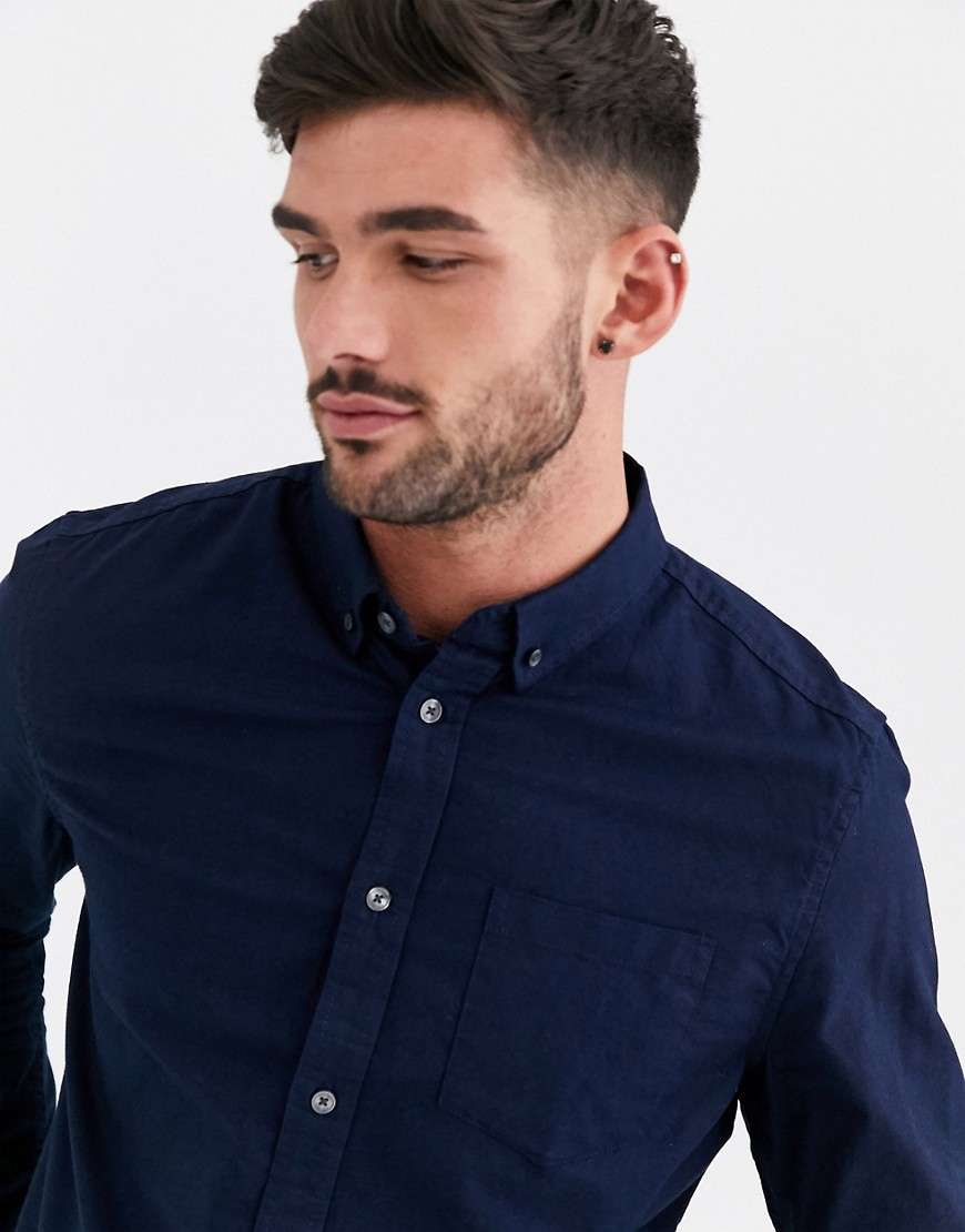 Burton Menswear - Oxford overhemd in marineblauw met lange mouwen