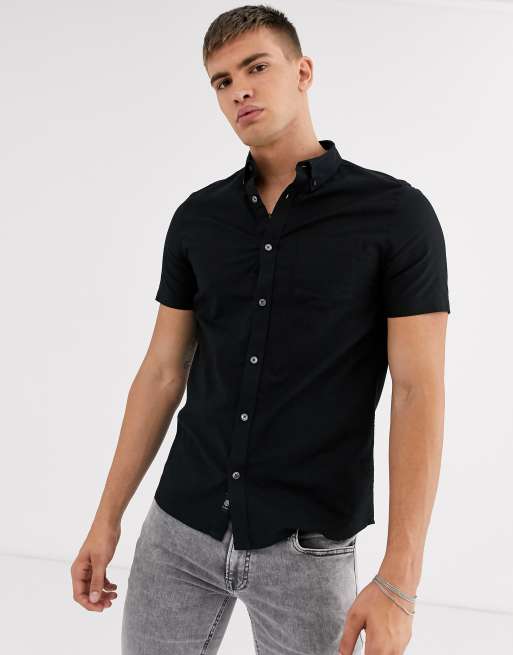 Burton Menswear - Oxford overhemd met korte mouwen in zwart