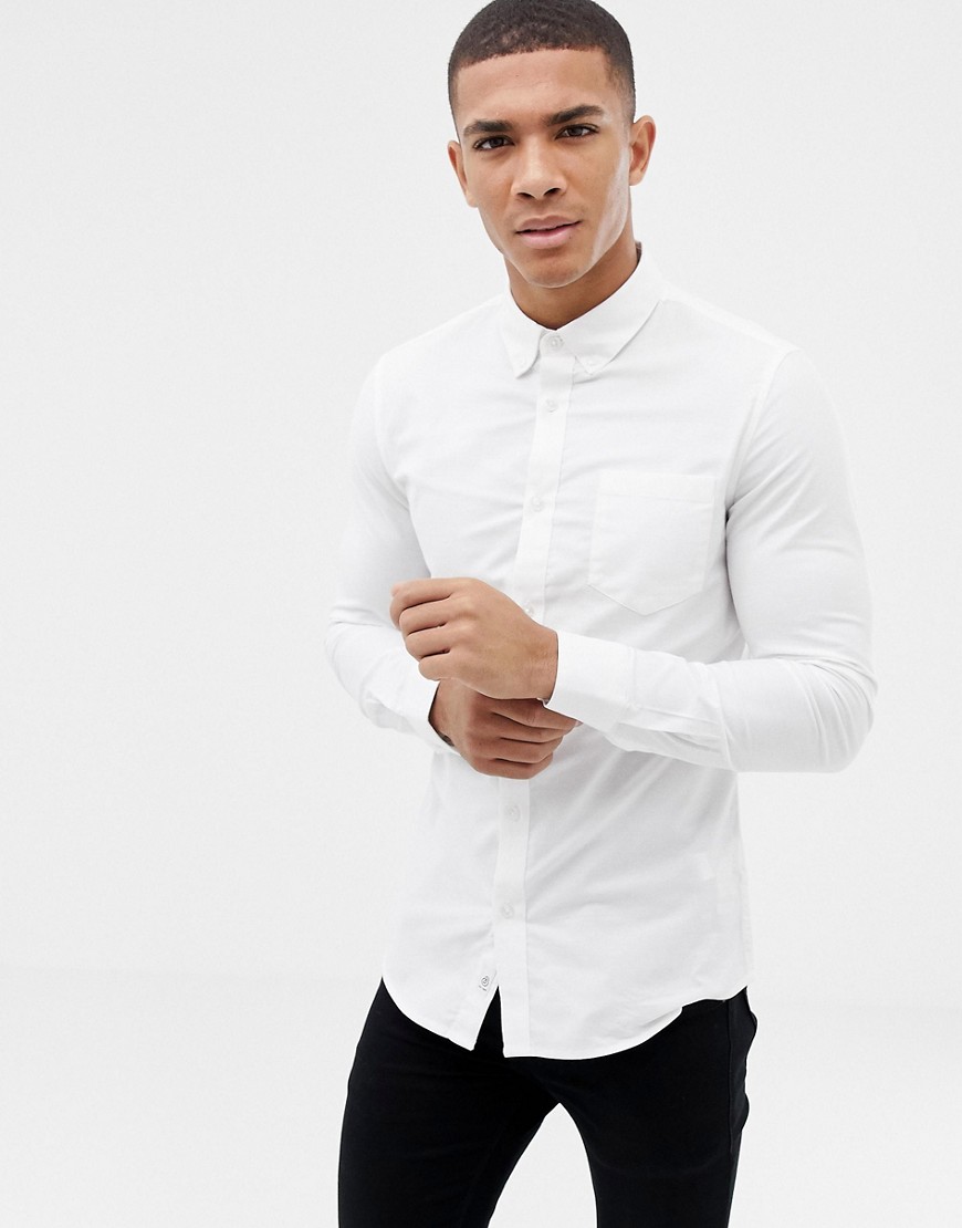 Burton Menswear – Oxfordskjorta med smal passform i stretchmaterial-Vit