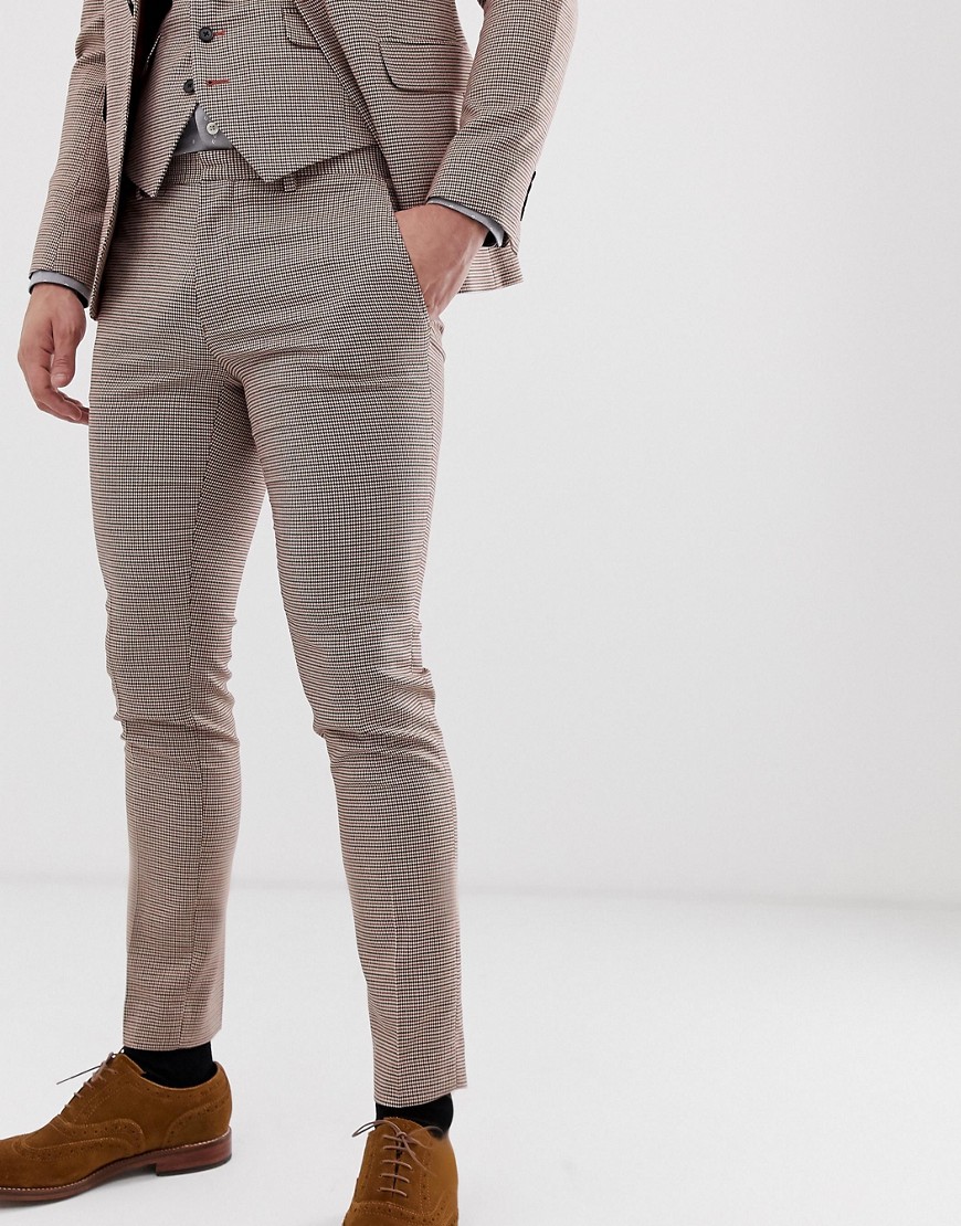 Burton Menswear - Pantaloni da abito da matrimonio super skinny pied de poule nero e rosso
