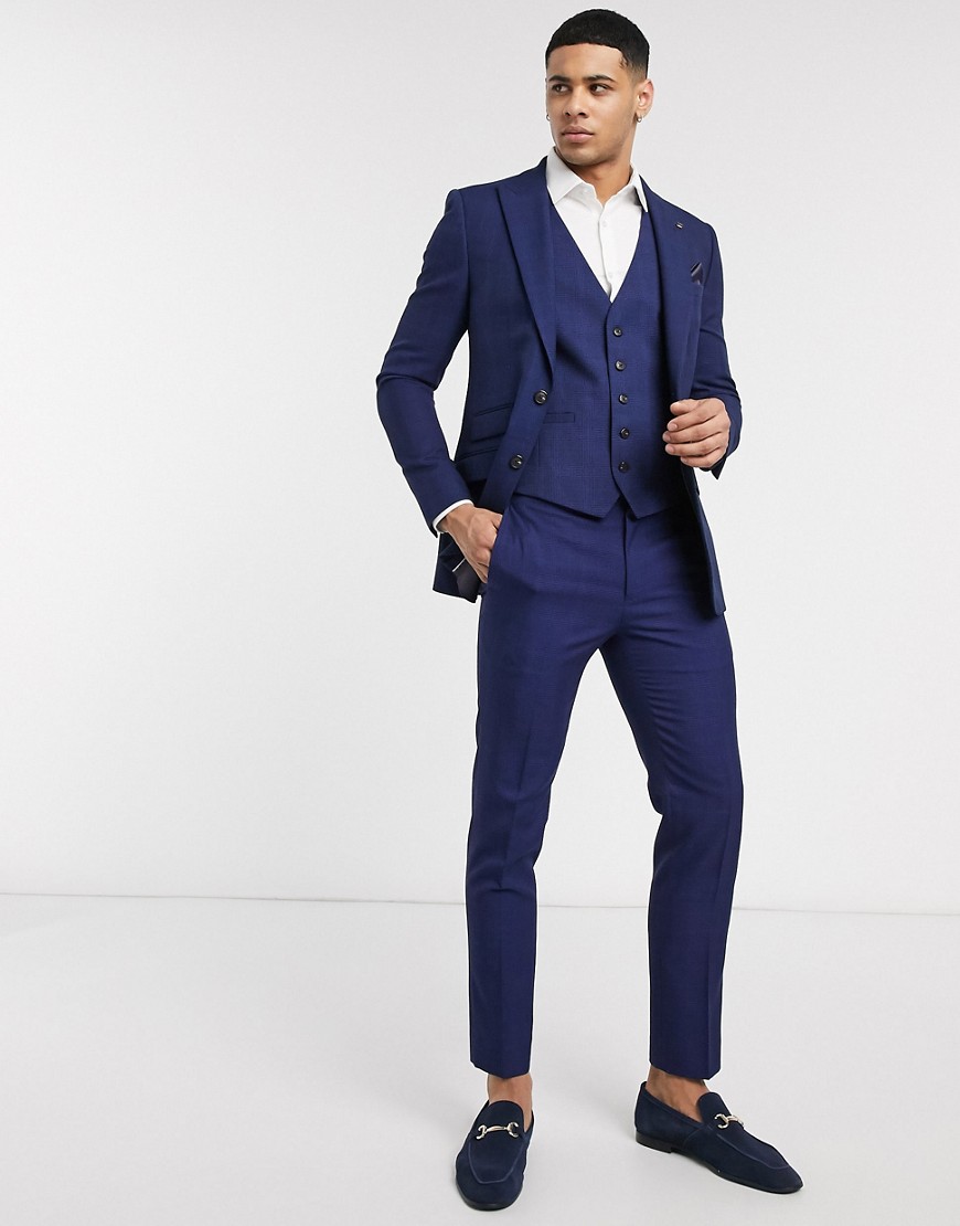 Burton Menswear - Pantaloni da abito skinny blu navy a quadri